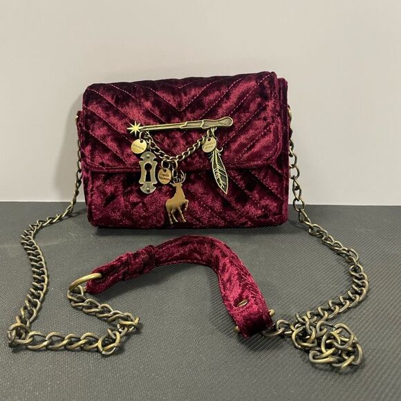 Harry Potter Wand Spell Charms Burgundy Quilted Velvet Crossbody Bag Purse - Picture 1 of 6